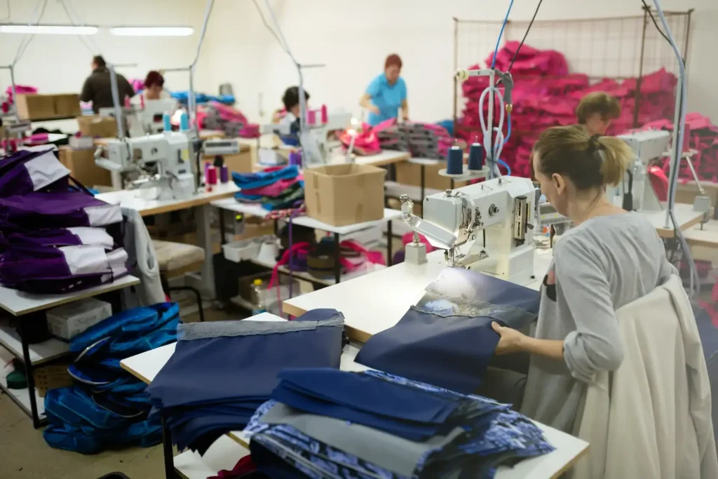 Sewing floor at Apparel The Hub with operators at work